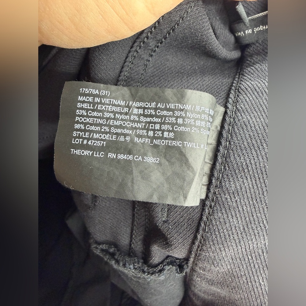 Theory Raffi 5-Pocket Pant in Neoteric Twill black sz 31x31” - Picture 10 of 11